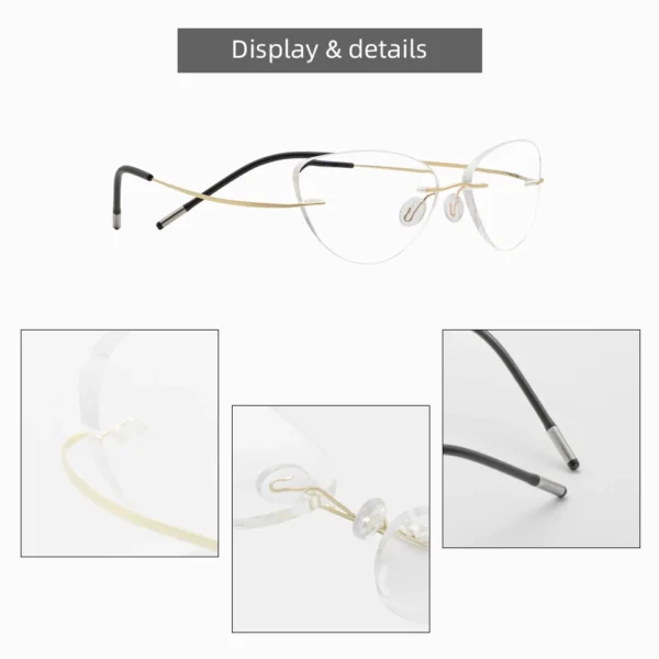 Titanium Alloy Rimless Glasses Frame Women Ultralight Eyeglasses Prescription rimless Cat Eye Myopia glasses Optical Frame 8522 - Image 5