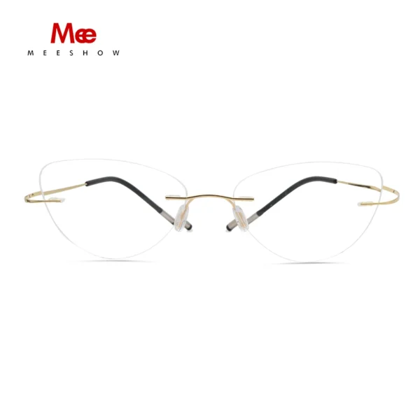 Titanium Alloy Rimless Glasses Frame Women Ultralight Eyeglasses Prescription rimless Cat Eye Myopia glasses Optical Frame 8522