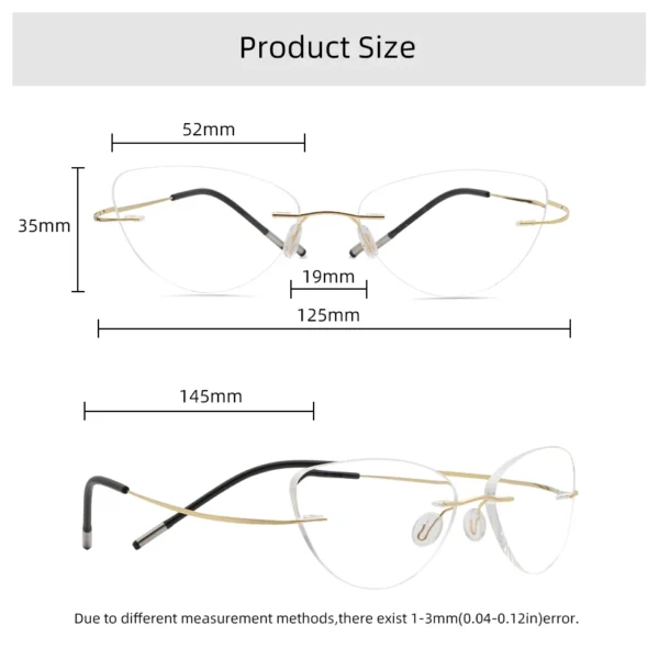 Titanium Alloy Rimless Glasses Frame Women Ultralight Eyeglasses Prescription rimless Cat Eye Myopia glasses Optical Frame 8522 - Image 2