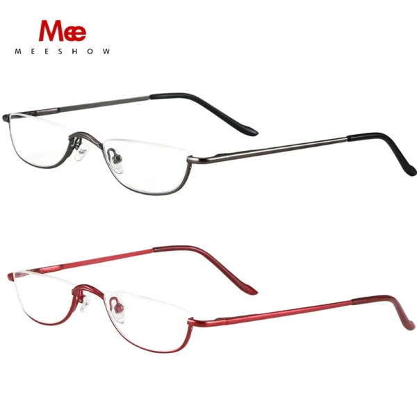 2-packs MEESHOW Reading Glasses for Woman Half Rim Comfort Spring Hinges Men metal presbyopia stylish glasses +1.75 Moon reader