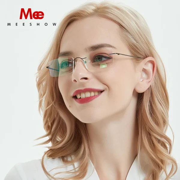 MEESHOW DESIGN Men Titanium Rimless Glasses Frame Women Square Ultralight Pure Titanium Myopia Optical Frames 7g Eyewear - Image 2