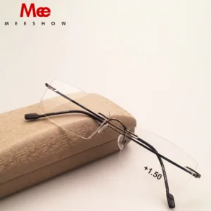 Meeshow Rimless Glasses Titanium Optical Frame Reading Glasses With Case Eyeglasses Women Stainless Steel Glasses R8508