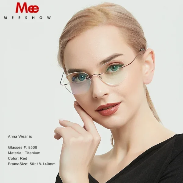Meeshow Women Pure Titanium Rimless Ladies Frames Ultralight Frameless Men's Titanium Flexible Light Spectacles Optics - Image 2