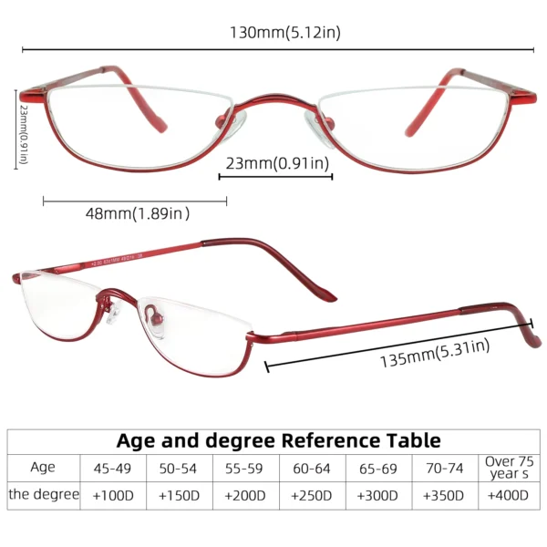 2pscMEESHOW Reading Glasses for Woman Half Rim Comfort Spring Hinges for Men metal presbyopia stylish glasses +1.75 +2.25 +3.5 - Image 5