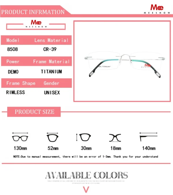 MEESHOW DESIGN Men Titanium Rimless Glasses Frame Male Square Ultralight Man Frameless Myopia Optical Frames Eyewear - Image 6
