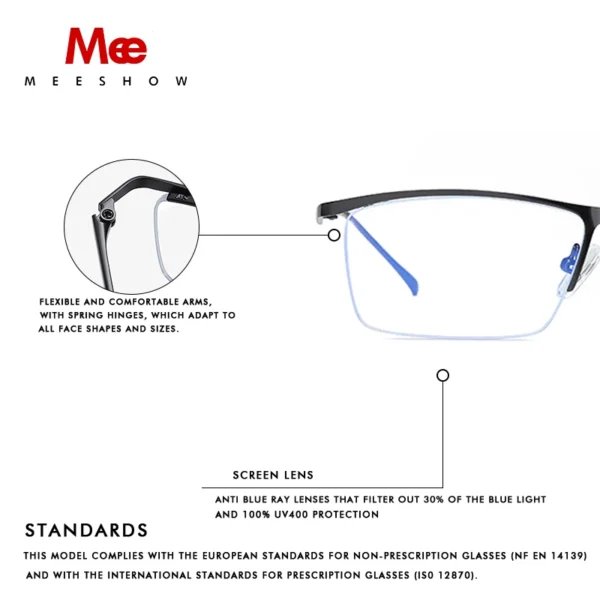Meeshow Anti Blue Light Blocking Men's Reading Glasses CR-39 Resin Lens Glasses Women Mens eyeglasses diopter 1 - Image 5