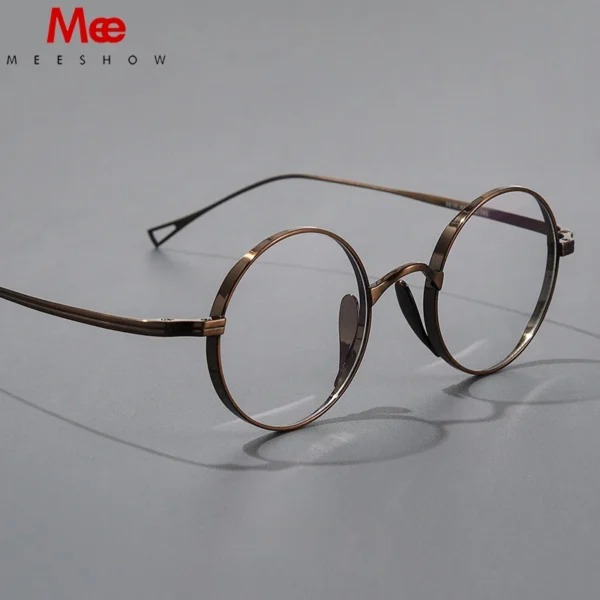 MEESHOW Brand Pure Titanium Women Glasses Frame Men Retro Round Prescription Eyeglasses Myopia 131mm Optical Hand Made 9818