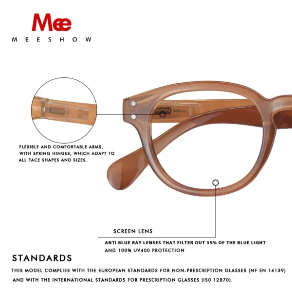 Meeshow Reading Glasses Men Women Bio Based Retro Fashion Eyeglasses computer protection Optical frame Mocha presbyopia 1513 - Image 4