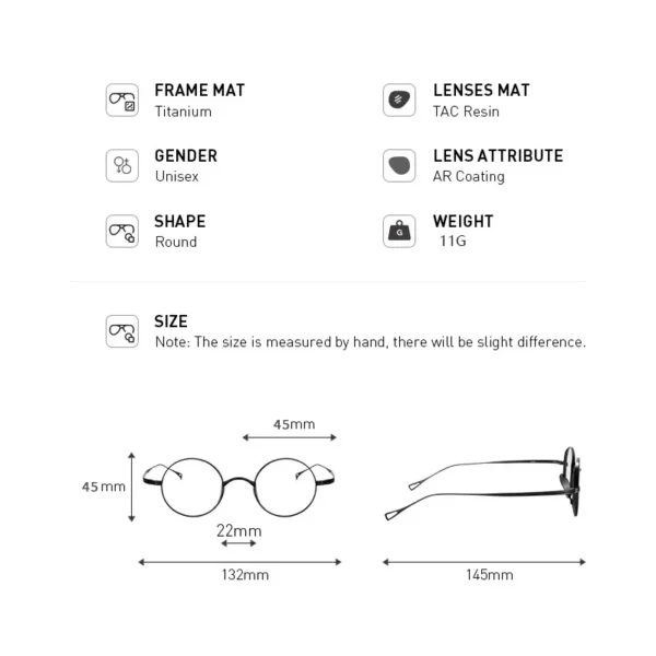 MEESHOW Brand Pure Titanium Women Glasses Frame Men Retro Round Prescription Eyeglasses Myopia 131mm Optical Hand Made 9818 - Image 6