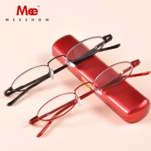 MEESHOW Stainless Steel Reading Glasses Woman Men Round Glasses With Alumium Case Europe Pocket Presbyopia +1.0 +1.5 +1.75 R1004