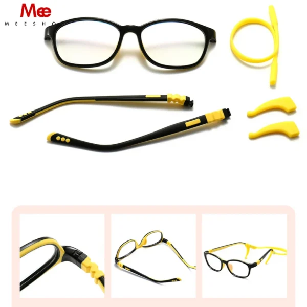 MEESHOW Kids Square Silicone Flexible Glasses Frame For Boy Girl 5-12y Ultralight Optical Eyeglasses With Sports Strap 8615 - Imagen 2
