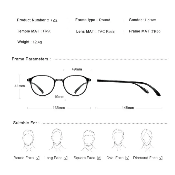 MEESHOW Classice TR90 Glasses Frames For Men Women Eyewear Optics Frame Prescription Glasses Frames Optical Eyewear 1722 - Imagen 4