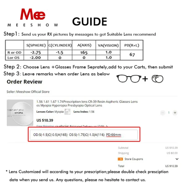 MEESHOW Customize Blue Light Blocking Lens with Prescription Aspheric Glasses Lenses Myopia Hyperopia Optical Lenses With RX - Image 4